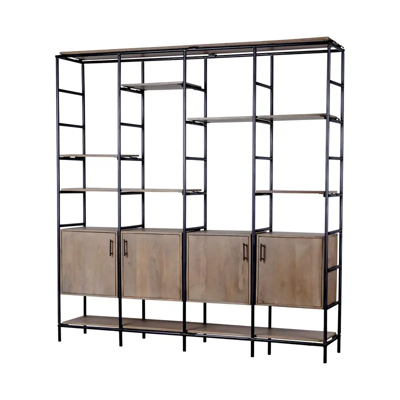Darius Medium Brown Wood And Metal Multi-Tier Shelving Unit (82" L X 90" H) 1