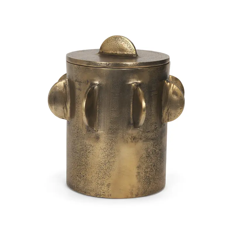 Deacon Antiqued Gold Metal Canister – Large With Sculptural Handles 1