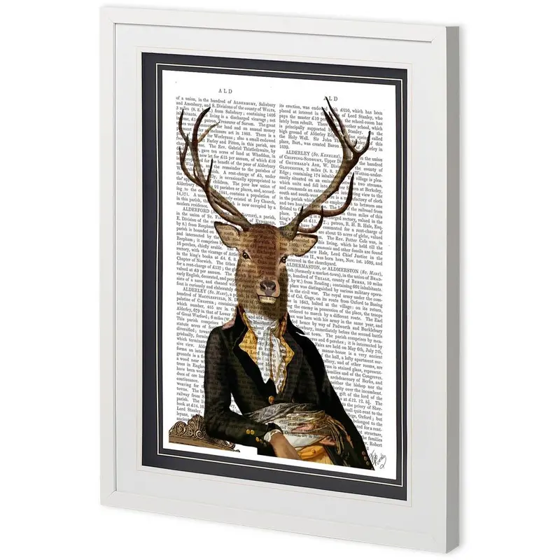 Deer In Chair Framed Art Print By Fab Funky – Matted & Glass-Protected 1
