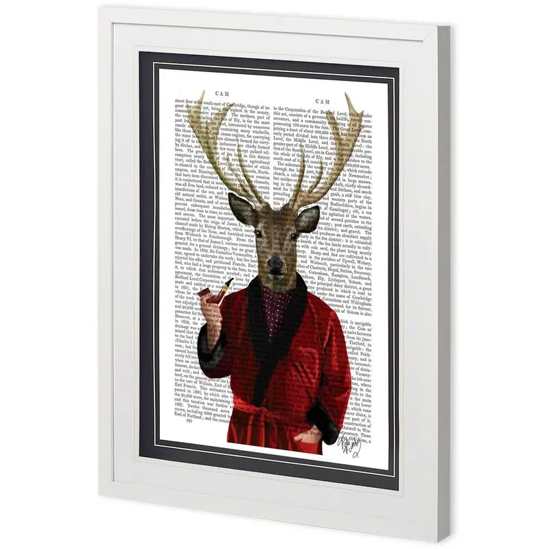 Deer In Smoking Jacket Framed Art Print By Fab Funky – Matted & Glass-Protected 1
