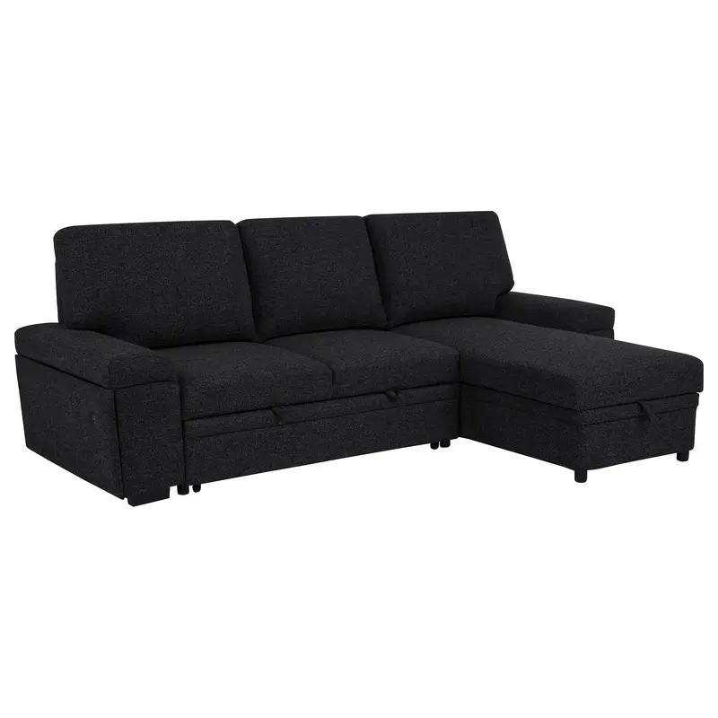 Demko Black Sleeper Sectional Sofa – Built-In Speakers & Storage Chaise 1