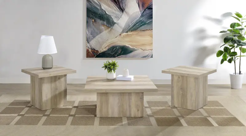 Devar Distressed Pine Square Coffee Table And End Tables – 3-Piece Set 1