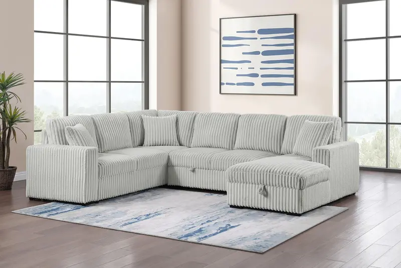 Devonshire Gray Sleeper Sectional Sofa – Chaise With Hidden Storage 1