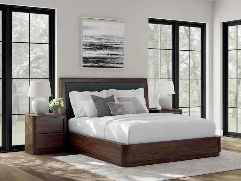 Dilenno Dark Brown California King Upholstered Bed With Panel Design 1
