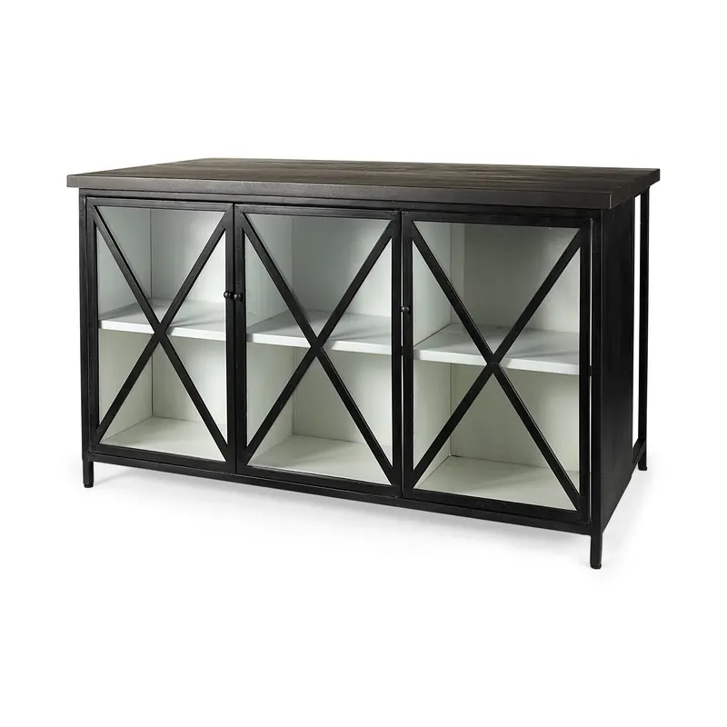 Dimitra Kitchen Island – 62"L X 32"W X 36"H Dark Iron Frame With Tempered Glass Doors 1