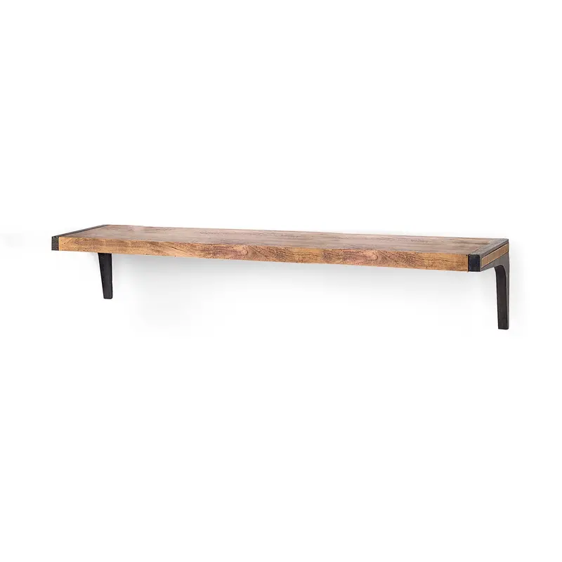 Dion Wall Shelf – 58"L X 11"W X 11"H Brown Wood With Black Metal Brackets 1