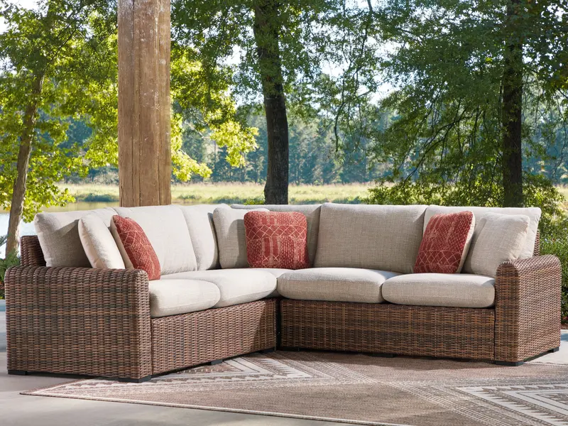 Dolan Creek Beige And Brown All-Weather Outdoor Sectional (3-Piece) 1