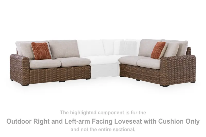 Dolan Creek Modular Outdoor Loveseat Set – Beige And Brown, Left- And Right-Arm Facing Units 1