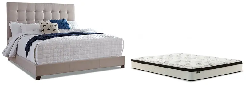 Dolante Beige Queen Upholstered Bed Frame With Integrated Mattress 1