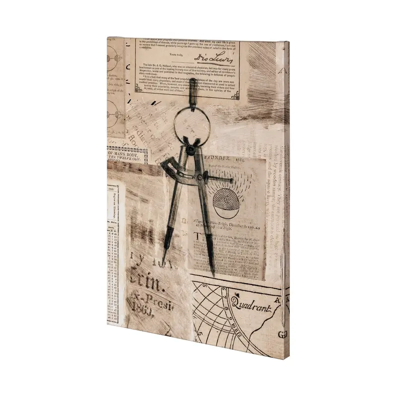 Drafting Compass Academic Artwork By Mercana Studio – Textured Canvas With Hand-Applied Embellishments 1