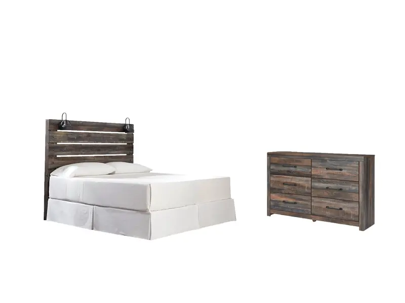 Drystan Multi-Tone King Panel Headboard Bed With Coordinating Dresser 1