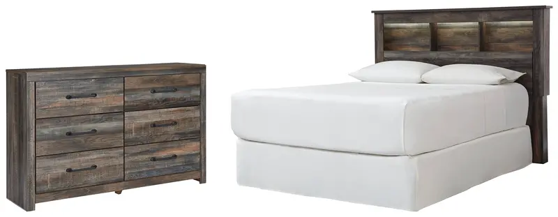 Drystan Multi-Tone Queen/Full Bookcase Headboard Bed With Dresser 1