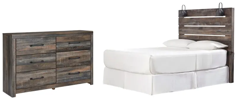 Drystan Multi-Tone Queen Panel Headboard Bed With Matching Dresser 1