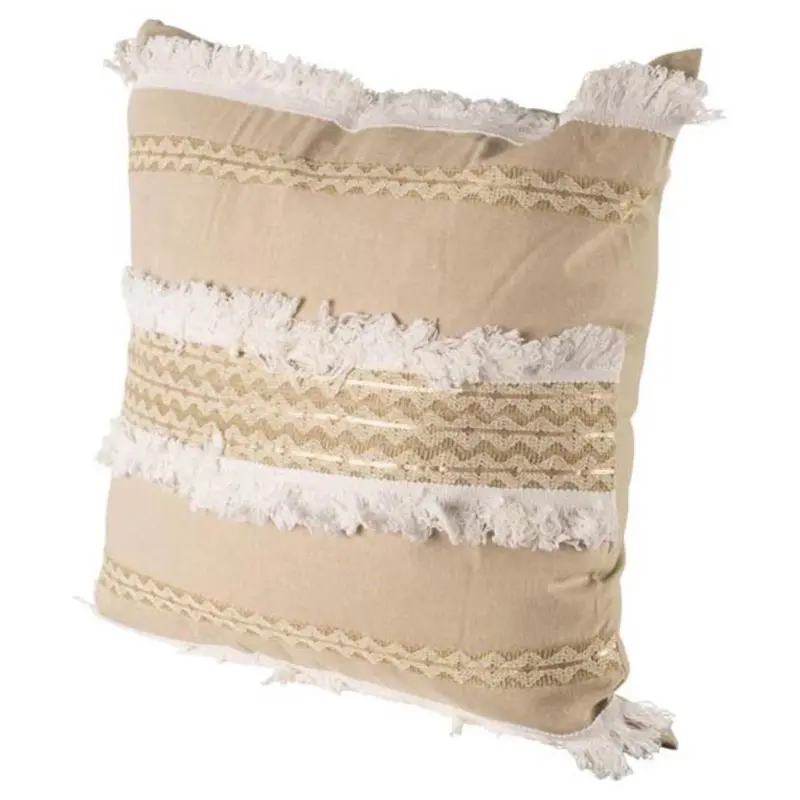 Duston Iii Decorative Pillow Cover – Tan And White Fringe Detail, 22" X 22" 1