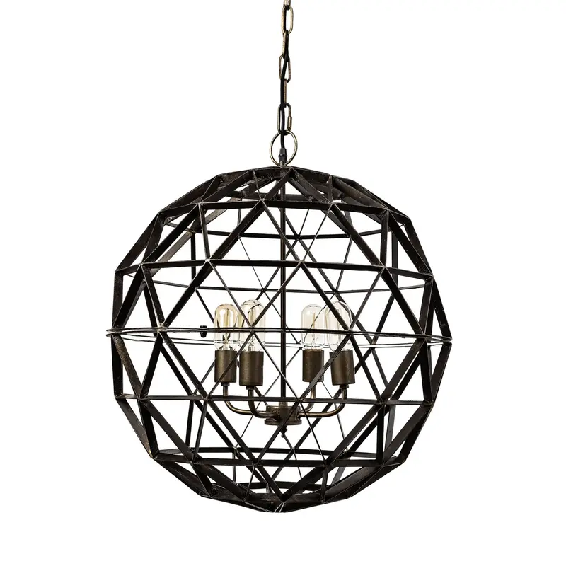 Dyson Ii: Black Metal Triangular Orb Chandelier With Four Bulbs (22.5" Depth) 1