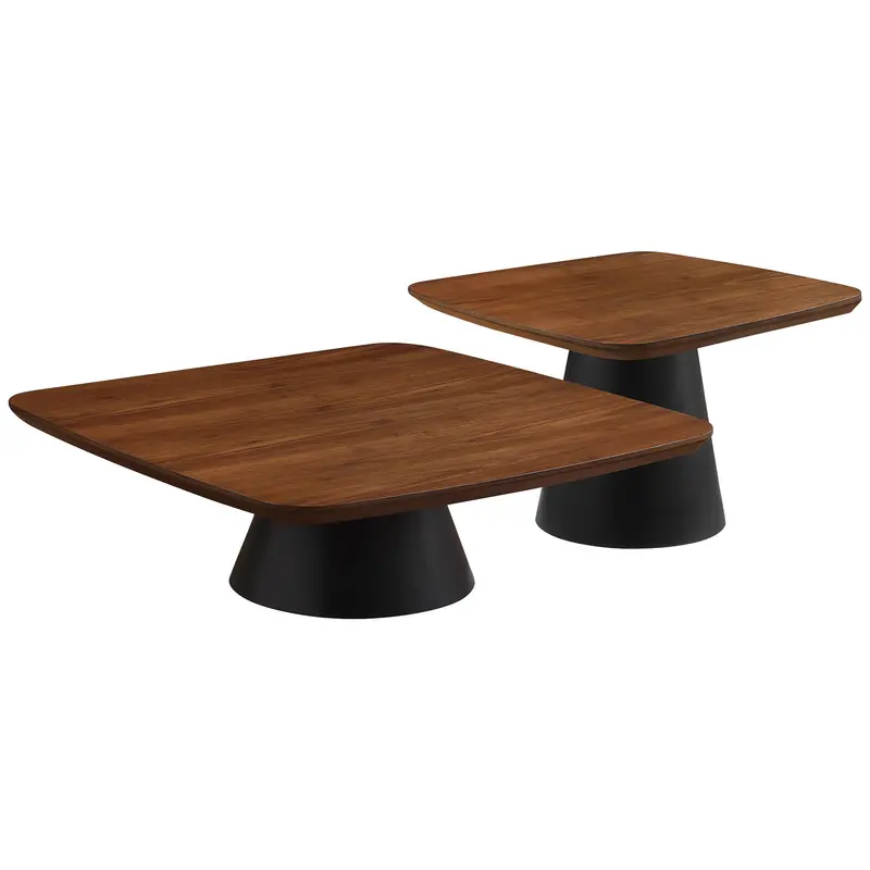 Eason Walnut & Matte Black Coffee Table Set – 2-Piece Minimalist Living Room Duo 1