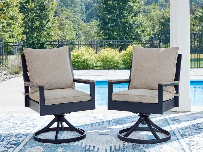 East Beach Blue Outdoor Swivel Chairs – Set Of Two With Cushions 1