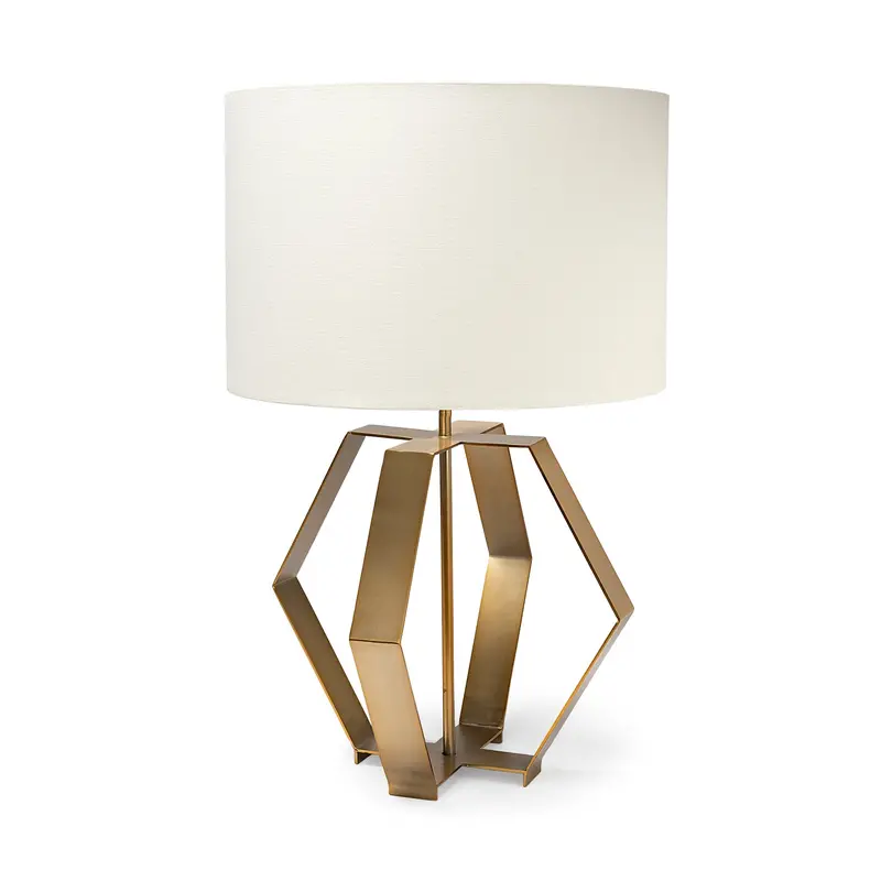 Edwards Table Lamp: Gold Metal Base With Cream Fabric Shade (26"H) 1