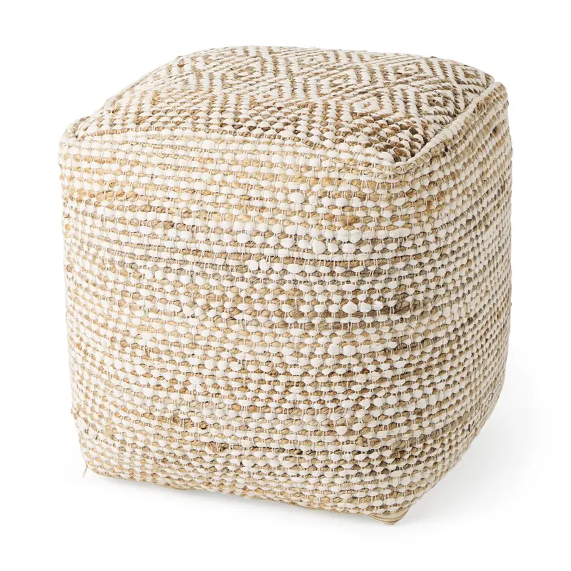 Ekani 16" Cream-And-Beige Cotton Pouf 1