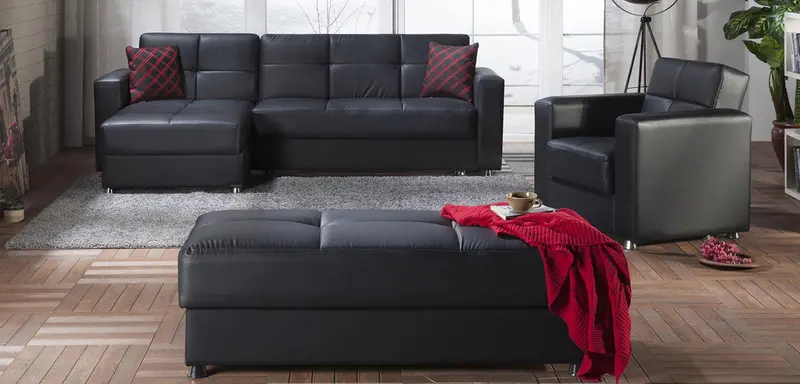 Elegant Santa Glory Black Chaise Sleeper Sofa 1