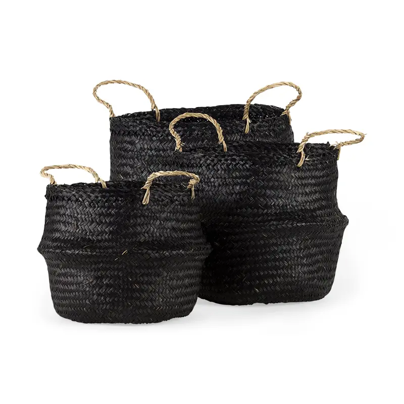 Ella Set Of 3 Seagrass Baskets With Light Brown Handles 1