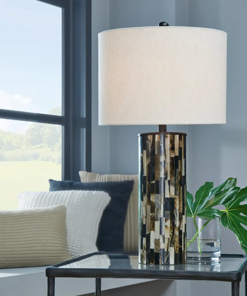 Ellford Triple-Tone Table Lamp: Black Base, Brown Accents, Cream Shade 1