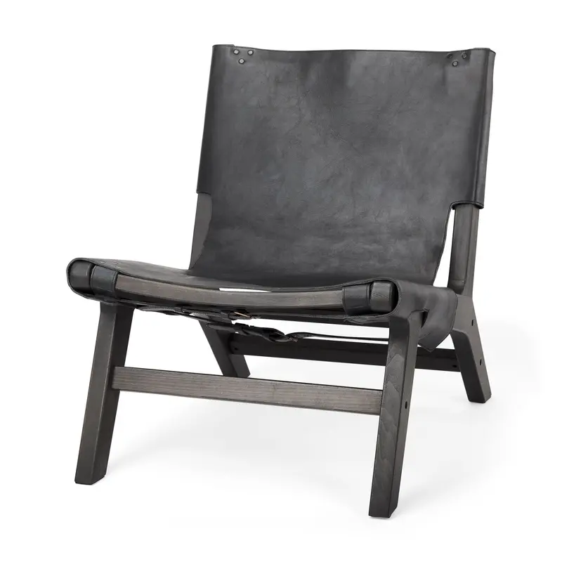 Elodie Black Leather Accent Chair – Beech Wood Frame, 24.4"L X 33.9"W X 30.7"H 1