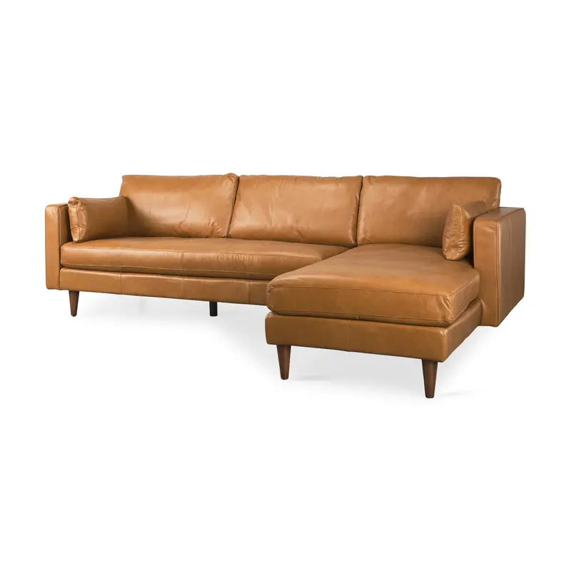 Elton Tan Leather Right-Chaise Sectional Sofa – 111.4"L X 68.1"W X 34.3"H 1
