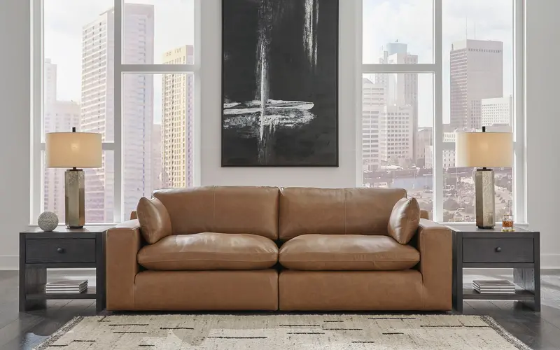 Emilia Caramel Leather Loveseat – Two-Piece Configuration 1