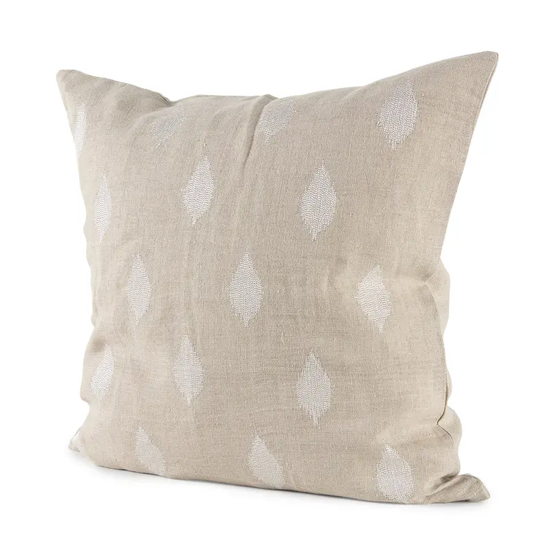 Enya Beige And Cream Fabric Decorative Pillow Cover – 18" Square Patterned Throw Cushion 1