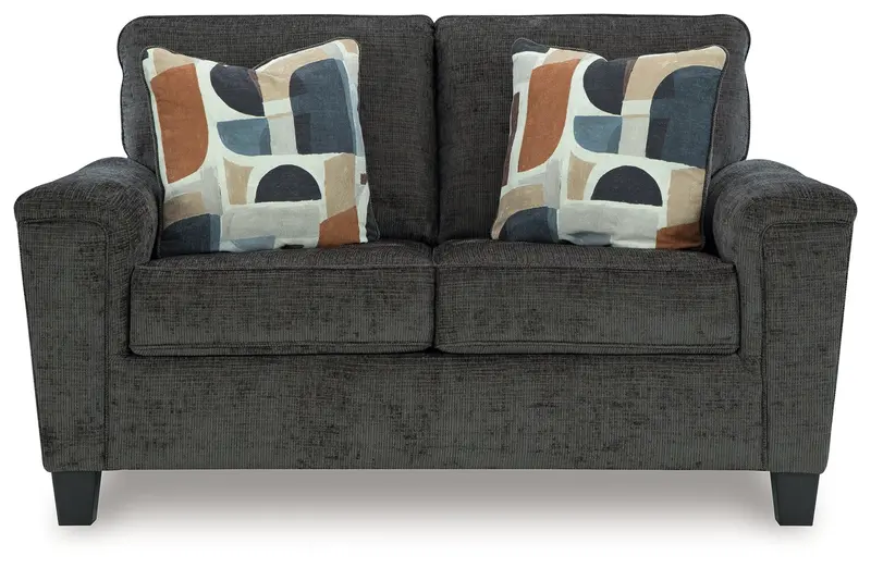 Erinslane Dusk Blue Fabric Loveseat With Rolled Arms 1