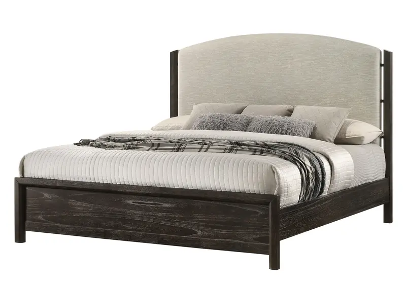 Ethel Dark Brown Upholstered Queen Bed – Luxe Fabric Finish 1