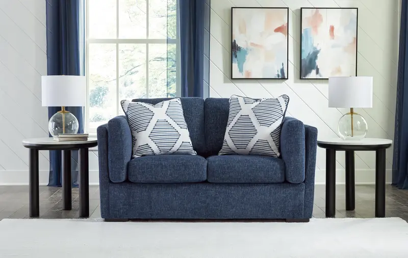 Evansley Navy Blue Fabric Loveseat – Modern Two-Seater Sofa 1