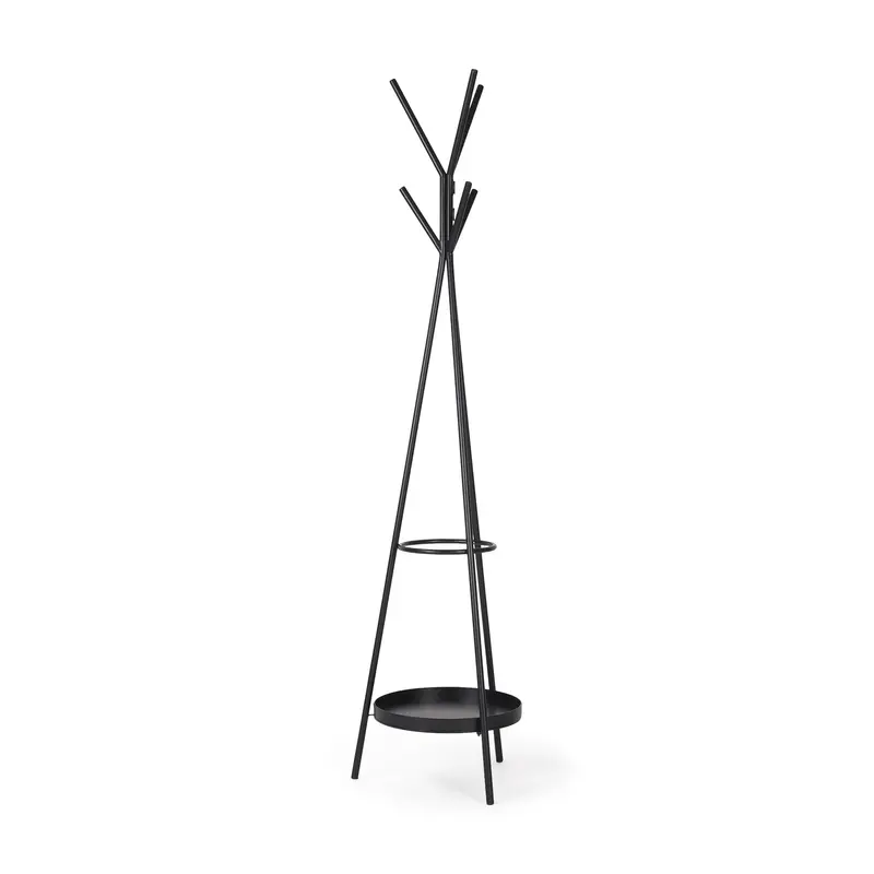 Everett Coat Rack – Matte Black Metal Tower With Two Adjustable Shelves 1