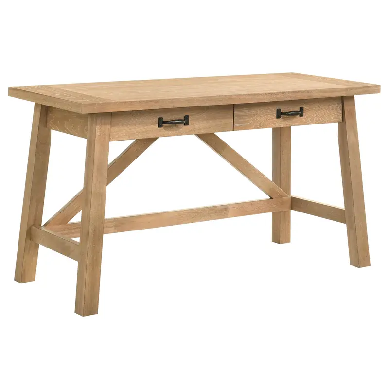Fabian Distressed Light Brown 54-Inch Writing Desk With Two Drawers 1