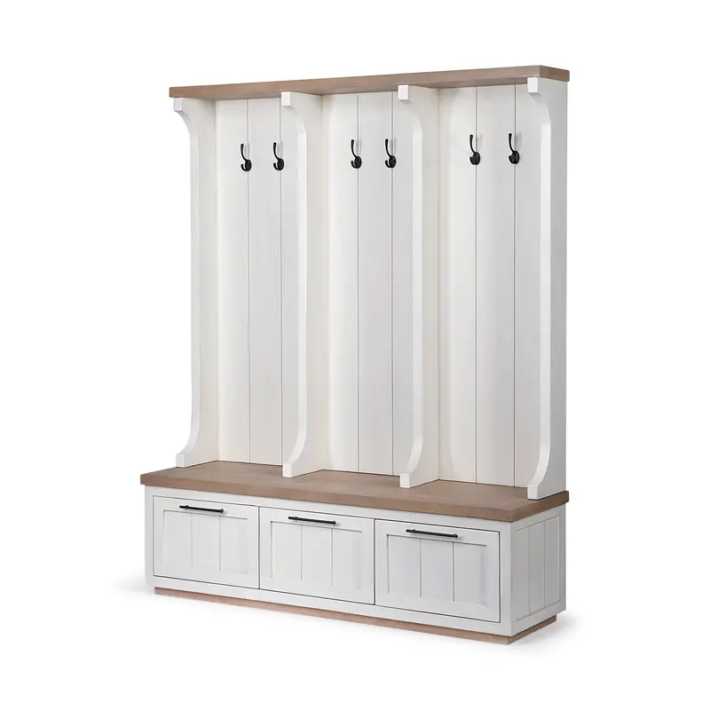 Fairview Iv Hall Tree – White & Brown Wood Entryway Storage Unit (61"L × 17"W) 1