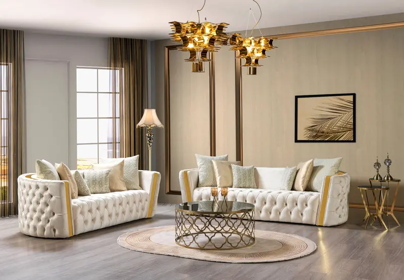 Fanci Ivory Velvet Sofa And Loveseat Pair 1
