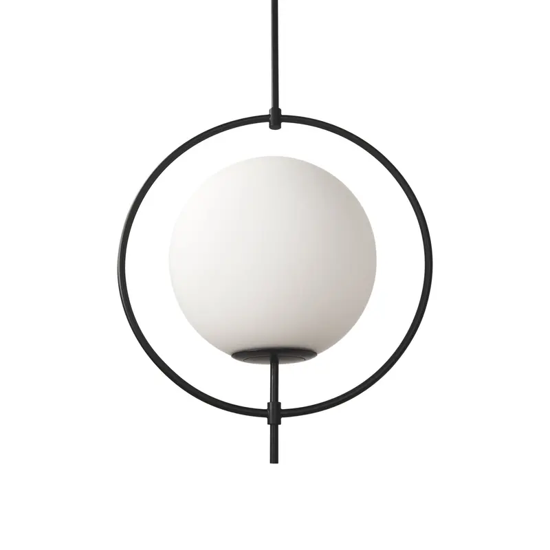 Farrah Pendant Light – Frosted Glass Globe Suspended From Matte Black Metal Fixture 1
