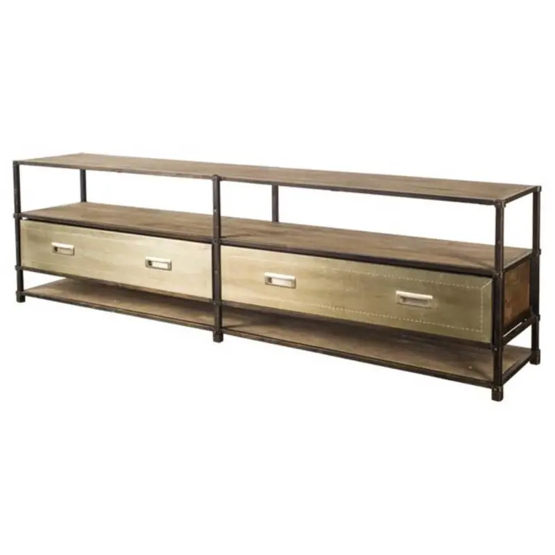 Farrow Tv Stand – Brass-Inlaid Wood & Metal Media Console With Storage For Tvs Up To 83" (72.5"L X 14"W X 20"H) 1