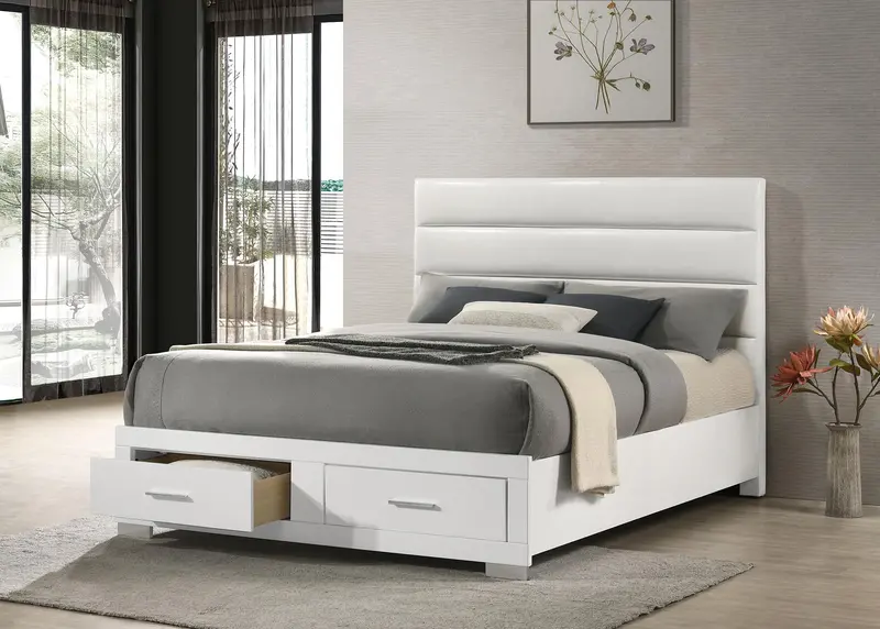 Felicity White High-Gloss California King Storage Bed – Sleek Modern Profile 1