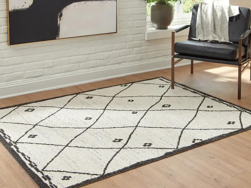 Fenriston Cream-And-Black Medium Area Rug – Geometric Accent Piece 1