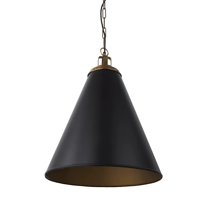 Fenton Black Pendant Light With Antiqued Gold Accents – 18" Square X 23" Height 1