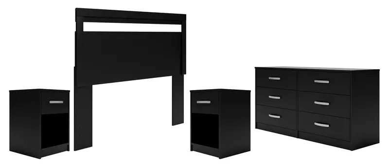 Finch Black Queen Panel Headboard Bedroom Set: Dresser + 2 Nightstands 1