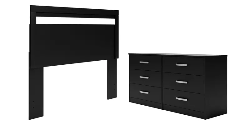 Finch Black Queen Panel Headboard With Matching Dresser 1