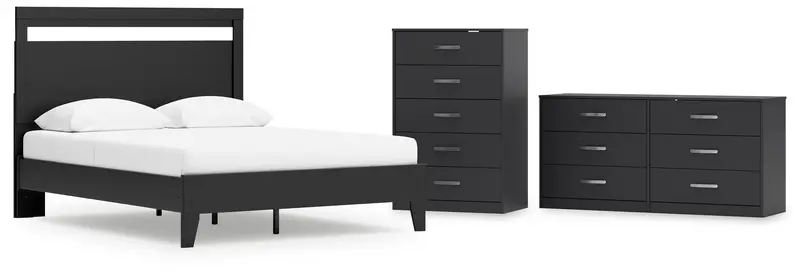 Finch Queen Panel Platform Bed Ensemble With Dresser & Chest In Black-Brown Finish 1