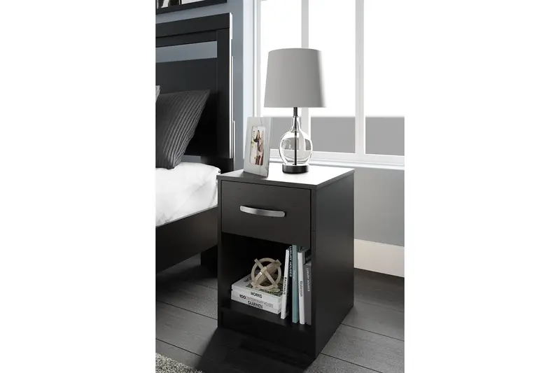 Finch Sleek Black Nightstand – Compact Storage 1