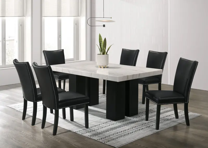 Finland 7-Piece Dining Ensemble – Black/White Marble Table And Six Dining Chairs 1