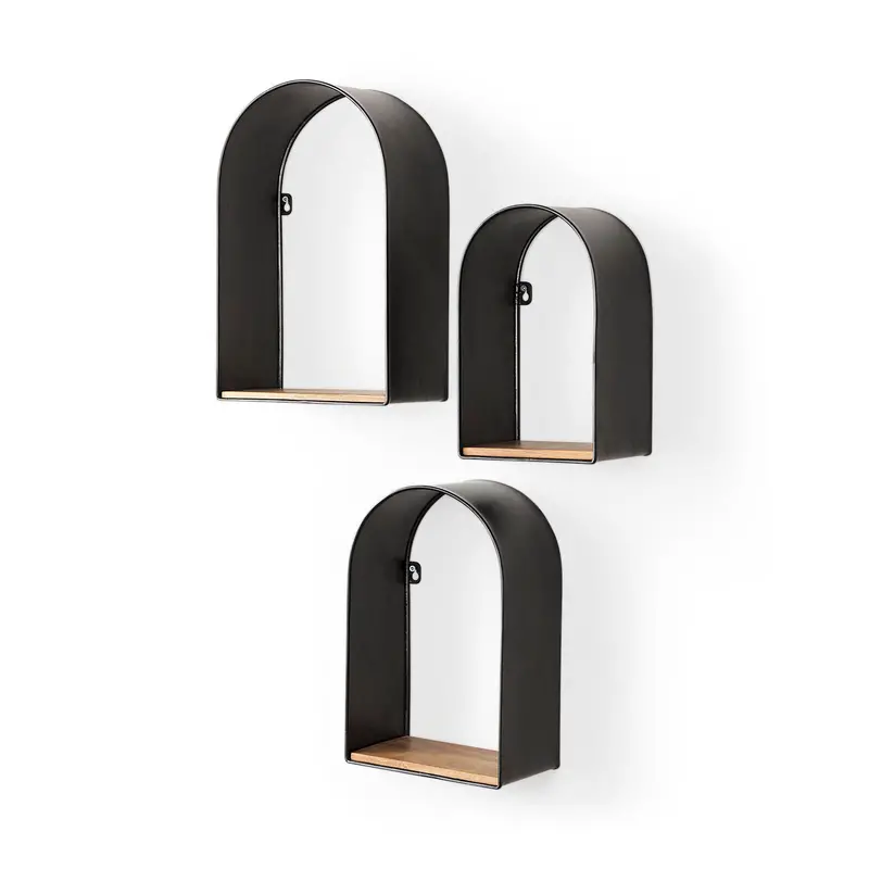 Finley Wall Shelf Set – Three-Tier Black Metal & Wood Floating Shelves 1