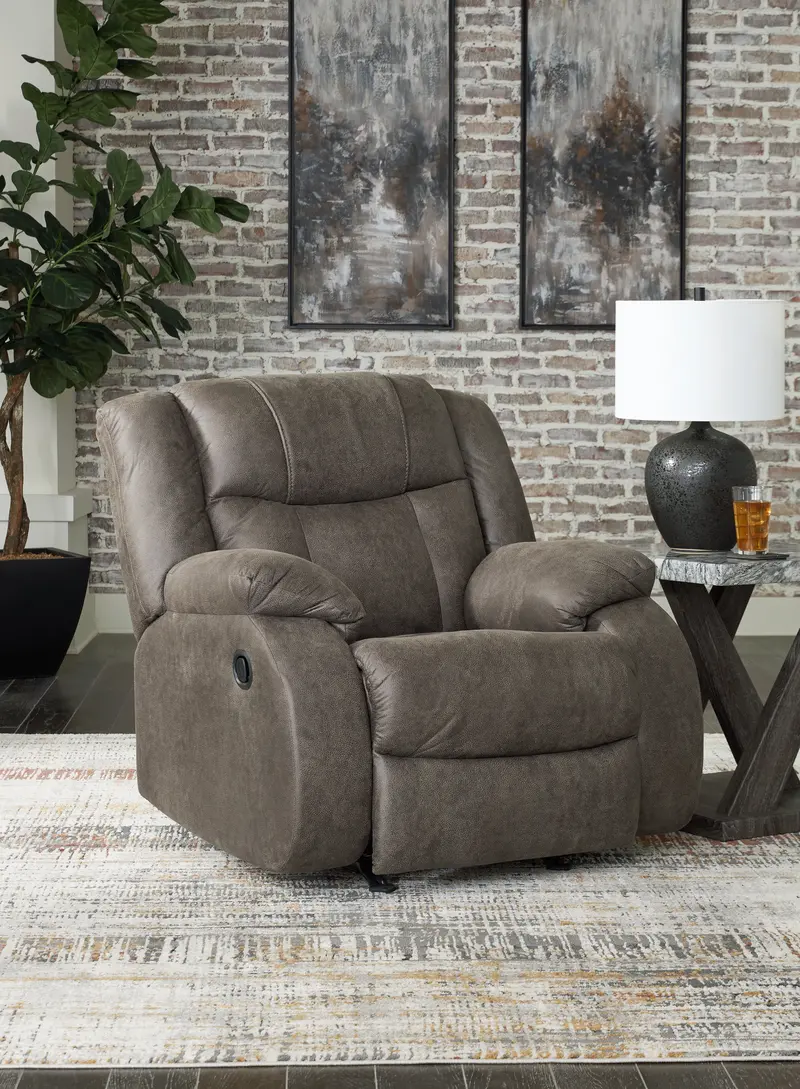 First Base Gunmetal Fabric Power Recliner 1