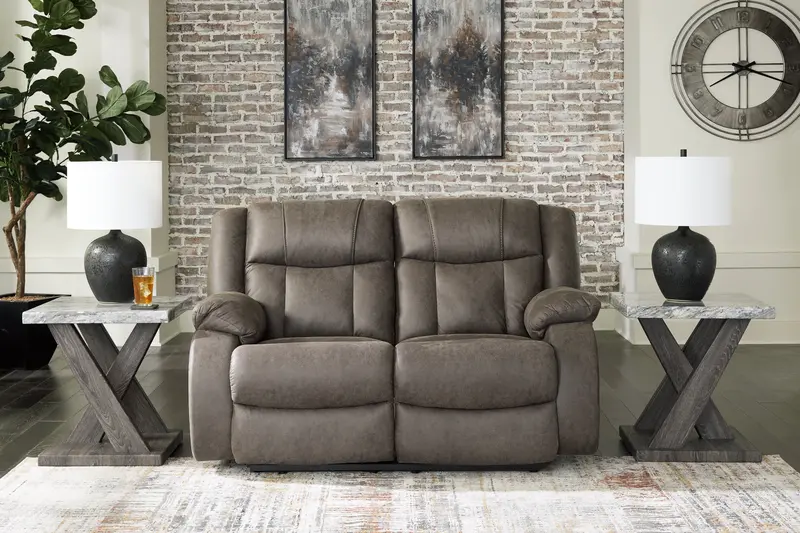 First Base Gunmetal-Finished Reclining Loveseat With Dual Cup Holders 1